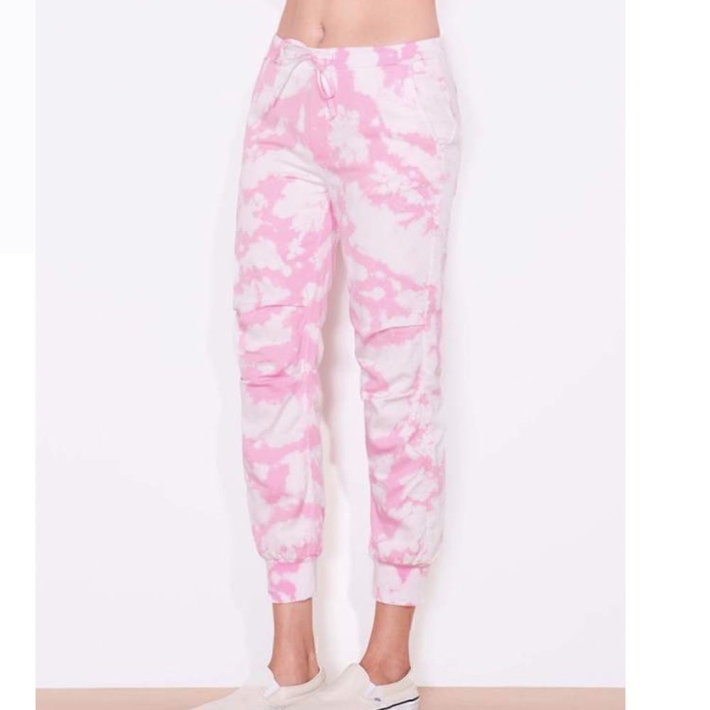 SUNDRY ANTHROPOLOGIE Pink Tie Dye Ribbed High Waist Joggers.Size 3=L